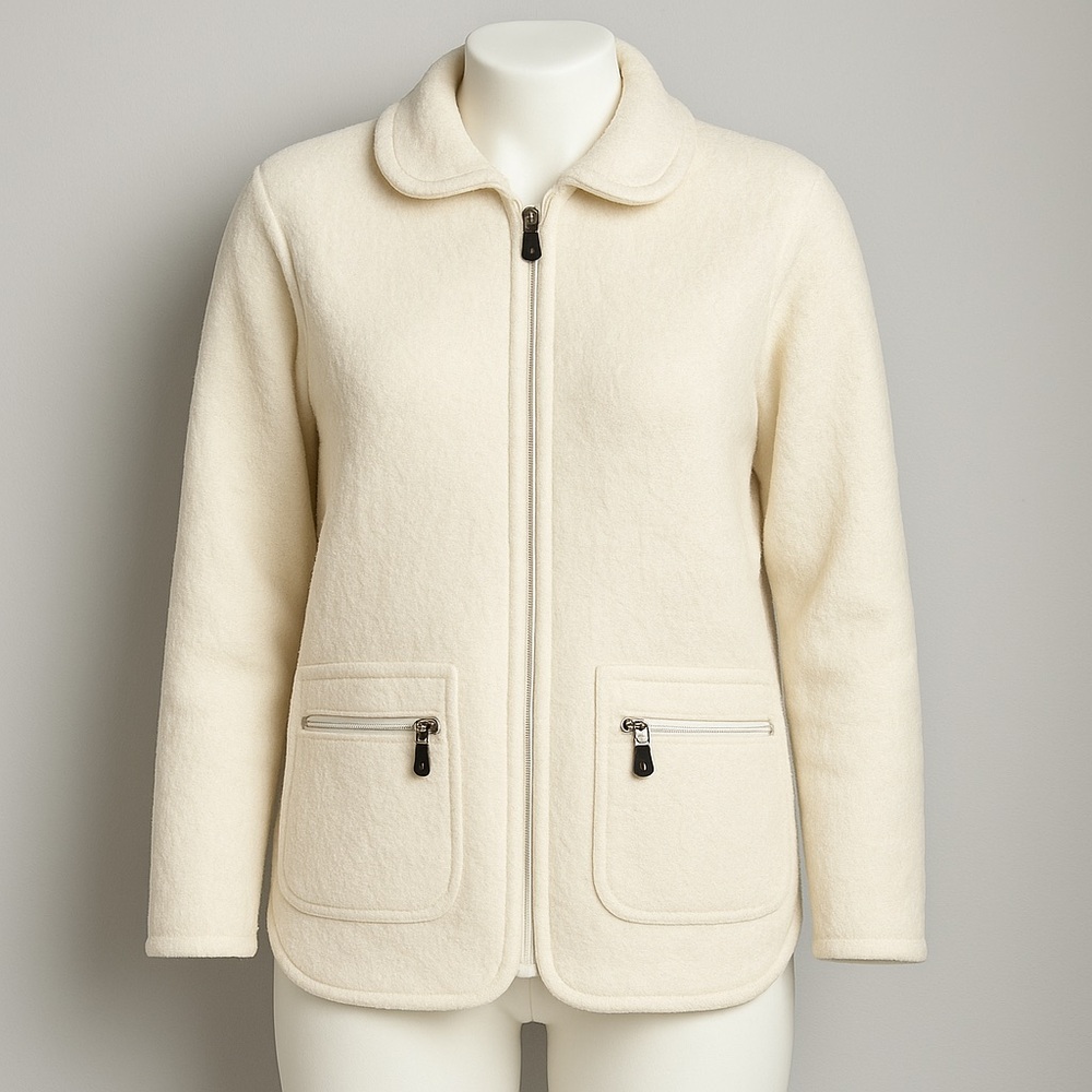 Marvin Richards 100% Wool Cream Zip-Front Women’s Jacket